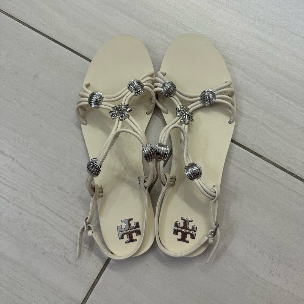Tory Burch Cream and Silver Sandals